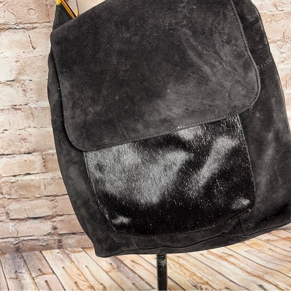 Americana by Sharif Black Suede & Calf Hair flap satchel crossbody Bag - Picture 2 of 11